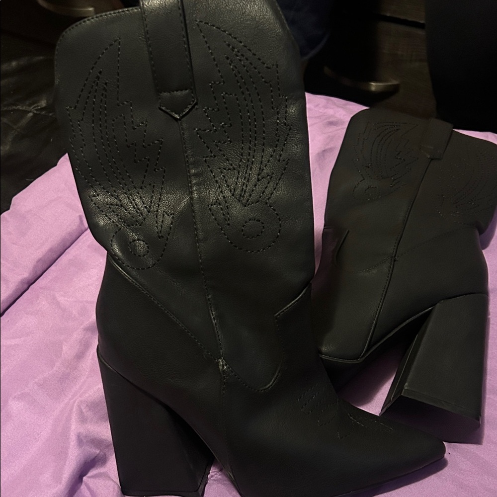 Black Women's Western Block Heel Boots